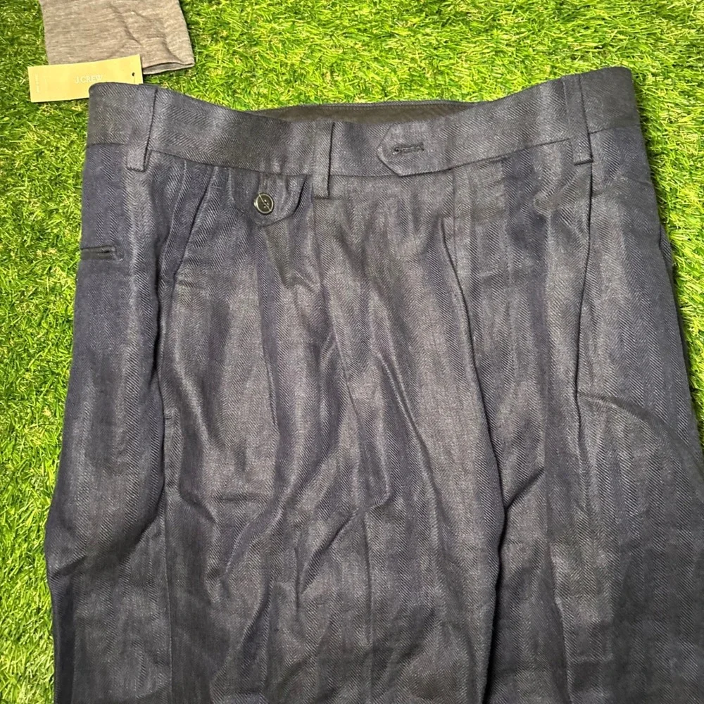 J.Crew Mens Navy Herringbone 100% Linen Pleated Dress Pants CF211 31x32 NWT